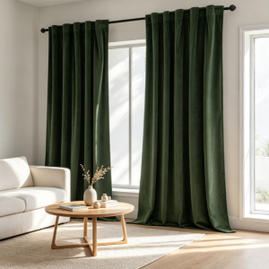 Olive Green Velvet Blackout Curtains, 2 Panels (52"x84") – Thermal Insulated, Super Soft, Rod Pocket & Back Tab
