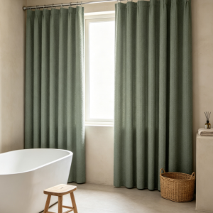 Sage Green Waffle Weave Shower Curtain, Heavyweight Polyester, Weighted Hem, 72"x72" with Hooks